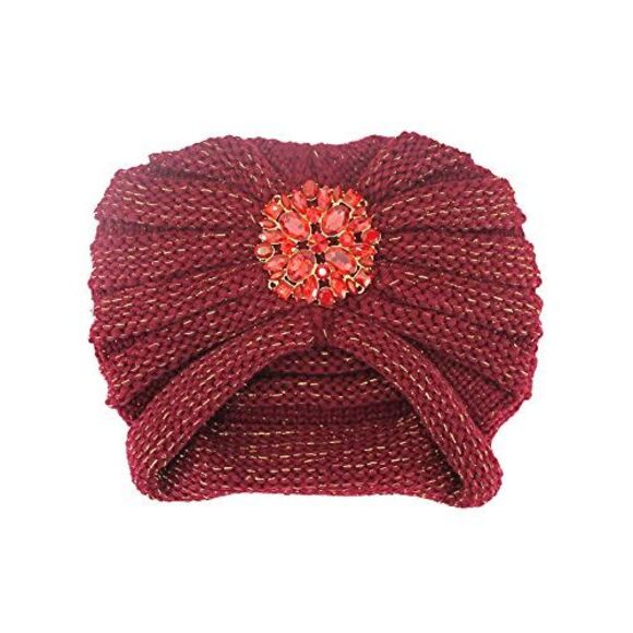 Knit Turban With Beaded Broach - Picture 5 of 8